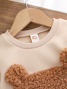 Cozy Pixies 男嬰童可愛熊刺繡運動衫套裝 休閒日常時尚 百搭 秋冬新款 - 卡其色 - 查看 5