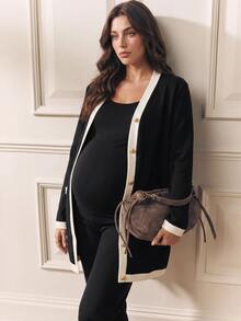MaterniWear Women's Maternity Jacket For Autumn – Regular Fit With Black & White Color-Block Trim – Suitable For Commuting - Multicolor - View 4