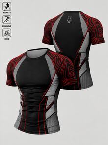 GymBeat 男士拼色拼接短袖修身運動T恤 - 彩色 - 查看 4