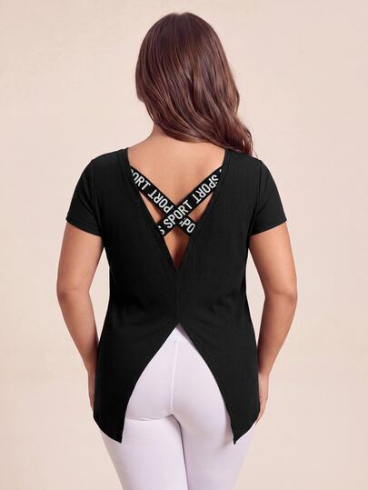 Rhythm Era Áo thun thể thao tay ngắn Jacquard thời trang rộng rãi và thoải mái cỡ lớn có lưng đẹp dành cho nữ tập gym