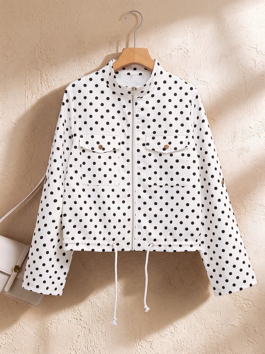 Rusticease Women's Casual Polka Dot Print Jacket, Autumn Fall Winter