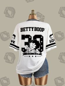 Betty Boop x SHEIN 女款卡通印花短袖T恤 - 白色 - 查看 8