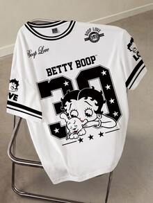 Betty Boop x SHEIN 女款卡通印花短袖T恤 - 白色 - 查看 7