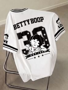 Betty Boop x SHEIN 女款卡通印花短袖T恤 - 白色 - 查看 2