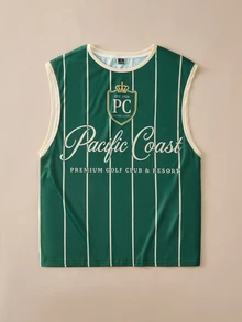 FROVYX Standard Size Men's Retro Letter Green Striped Tank Top Vest - Multicolor - View 7