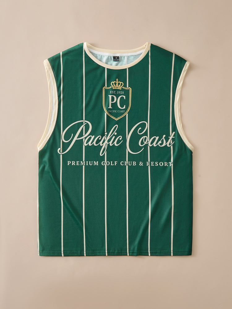 FROVYX Standard Size Men's Retro Letter Green Striped Tank Top Vest - Multicolor - View 7
