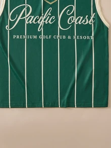 FROVYX Standard Size Men's Retro Letter Green Striped Tank Top Vest - Multicolor - View 5