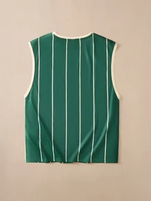 FROVYX Standard Size Men's Retro Letter Green Striped Tank Top Vest - Multicolor - View 2