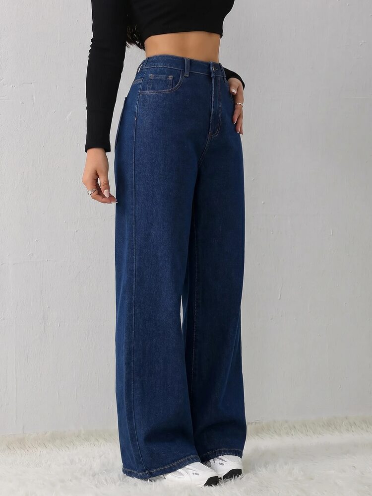 SHEIN Tall CURVE Winter Clothes Plus Size Women's Pocket Thermal Lined Straight Leg Loose Casual Baggy Denim Jeans Office Formal Graduation Going Out Blue - Blue - View 10