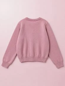 Maija Kids HELLO KITTY AND FRIENDS | SHEIN Maija Kids 少女休閒優雅可愛寬鬆針織藕紫色卡通刺繡圓領長袖開襟衫，適合學校、外出、秋季、正式場合兒童穿著 - 粉色 - 查看 3