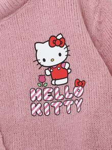 Maija Kids HELLO KITTY AND FRIENDS | SHEIN Maija Kids 少女休閒優雅可愛寬鬆針織藕紫色卡通刺繡圓領長袖開襟衫，適合學校、外出、秋季、正式場合兒童穿著 - 粉色 - 查看 4