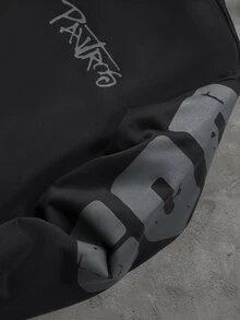 PAVTROS 男士字母印花長袖休閒連帽衛衣 - 黑色 - 查看 4