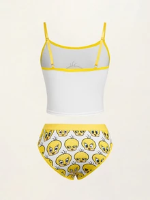 LOONEY TUNES X SHEIN Women's Cartoon Print Camisole Style Lingerie Set - White - View 7