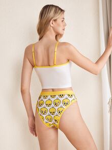 LOONEY TUNES X SHEIN Women's Cartoon Print Camisole Style Lingerie Set - White - View 2