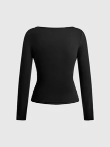 ROMWE Grunge Punk Women's Top With Metal Buckle And Metal Chain, Sexy Hot Girl Versatile Base Layer Design With Elasticity - Black - View 7
