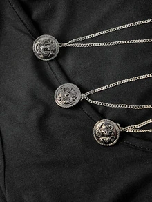 ROMWE Grunge Punk Women's Top With Metal Buckle And Metal Chain, Sexy Hot Girl Versatile Base Layer Design With Elasticity - Black - View 8