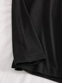 Teen Girl Korean Style Heart Graphic Pajama Set, 2pcs Long Sleeve Top & Elastic Waist Pants, Soft Fall Winter Loungewear - Black - View 8