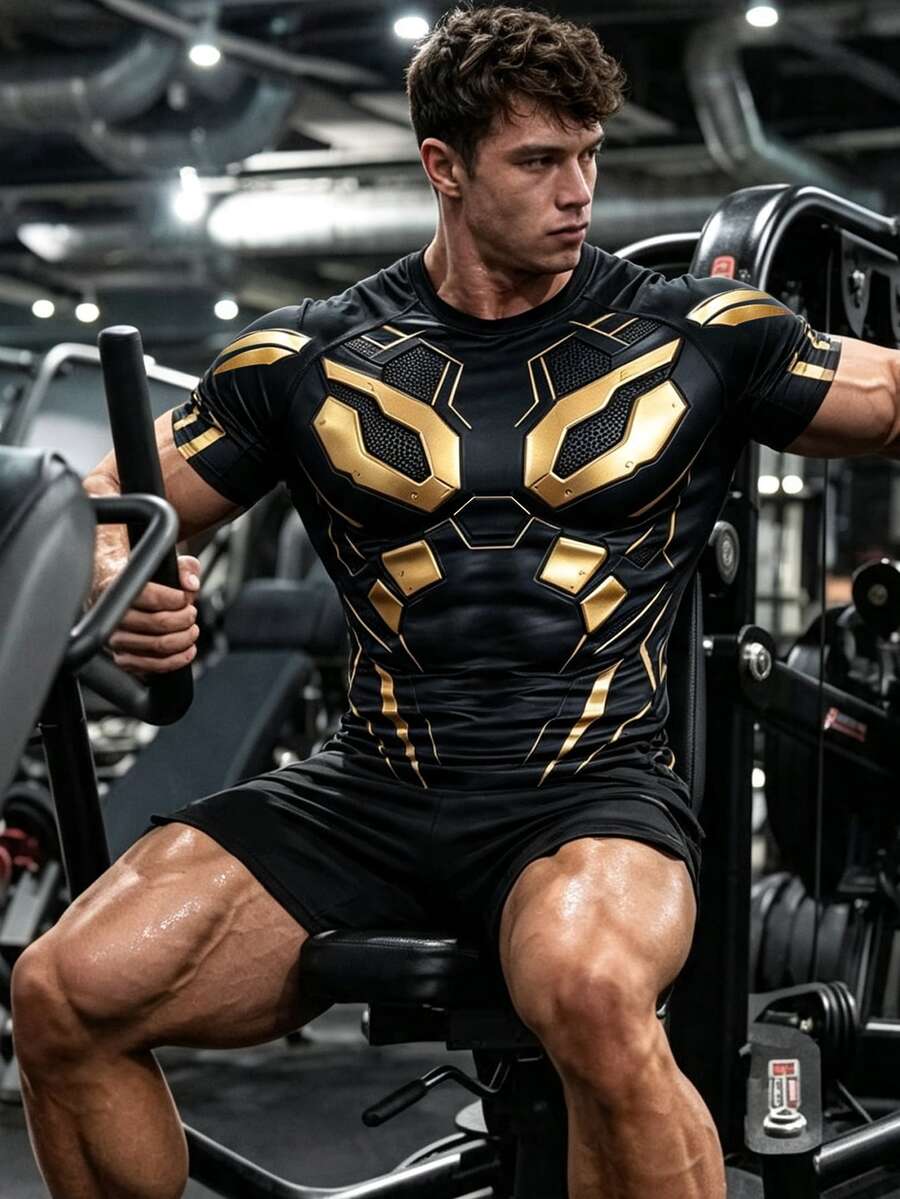 GymBeat Kaos Olahraga Kasual Serbaguna Pria dengan Desain Blok Warna untuk Perjalanan Sehari-hari, Gym - Hitam - View 1