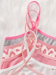 SHEIN Tween Girl Cute Minimalist Leopard Print & Heart Pattern Soft Skin-Friendly Children Student Underwear 5pcs Set Valentine's Day - Pink - View 3