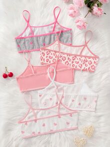 SHEIN Tween Girl Cute Minimalist Leopard Print & Heart Pattern Soft Skin-Friendly Children Student Underwear 5pcs Set Valentine's Day - Pink - View 2