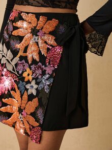 Travachic 大尺碼女款優雅派對夜生活晚餐晚宴亮片刺繡綁帶包臀裙 黑色 夏季 - 黑色 - 查看 5