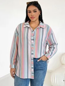 Shapeblank 大尺碼女款條紋休閒百搭日常外出襯衫 - 彩色 - 查看 3