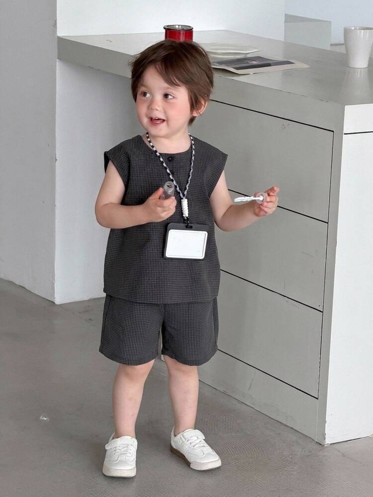 DAZY Infant (Boy) Round Neck Sleeveless Shirt And Long Pants Set Toddler - Grey - View 3