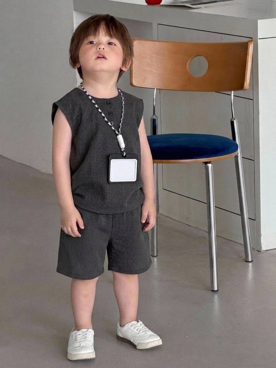 DAZY 嬰兒男童圓領無袖上衣與長褲套裝 幼兒 - 灰色 - 查看 1