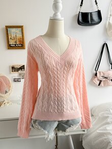 Soleia Women's Sweet Fashion Rope Detail Long Sleeve Sweater For Party And Date - Baby Pink - View 5