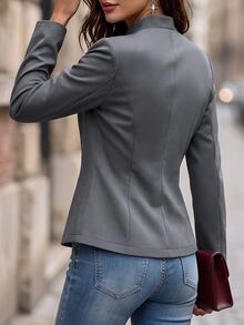 SHEIN PariChic Jaket Kantor Kancing Depan Bentuk Katak Warna Abu-abu Musim Gugur Elegan - Grey - View 2