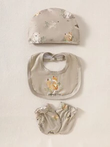SHEIN 新生兒嬰兒衣物禮品套裝 春/夏新款 嬰兒連身衣套裝 嬰兒淋浴禮品 中性可愛男女通用配件 米色 - 駝色 - 查看 4