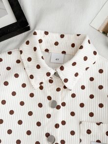 SHEIN 女童編織波點單口袋休閒秋冬夾克 - 彩色 - 查看 8