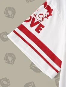 Betty Boop x SHEIN 女款字母與數字印花休閒百搭日常短袖T恤 - 白色 - 查看 3