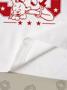Betty Boop x SHEIN 女款字母與數字印花休閒百搭日常短袖T恤 - 白色 - 查看 4