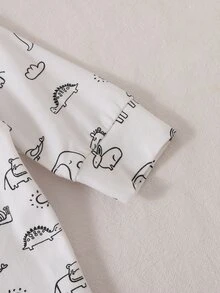 SHEIN Baby Girl Newborn Cartoon Graphic Jumpsuit Hat Autumn Fall Family Matching White And Black Cute - White - View 7