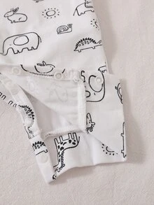 SHEIN Baby Girl Newborn Cartoon Graphic Jumpsuit Hat Autumn Fall Family Matching White And Black Cute - White - View 4