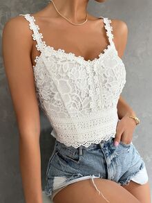 Glyssa Guipure Lace Cami Top - White - View 5