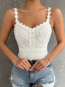 Glyssa Guipure Lace Cami Top - White - View 4