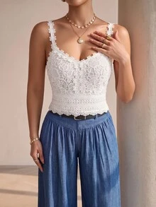 Glyssa Guipure Lace Cami Top - White - View 7
