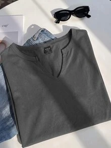 Muchica Casual Versatile Dark Grey Plus Size T-Shirt - Dark Grey - View 5