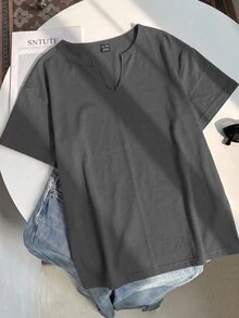 Muchica Casual Versatile Dark Grey Plus Size T-Shirt - Dark Grey - View 4