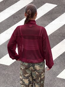 Muchica Women's Colorblock Button-Front Casual Versatile Daily Long Sleeve Jacket - Burgundy - View 2