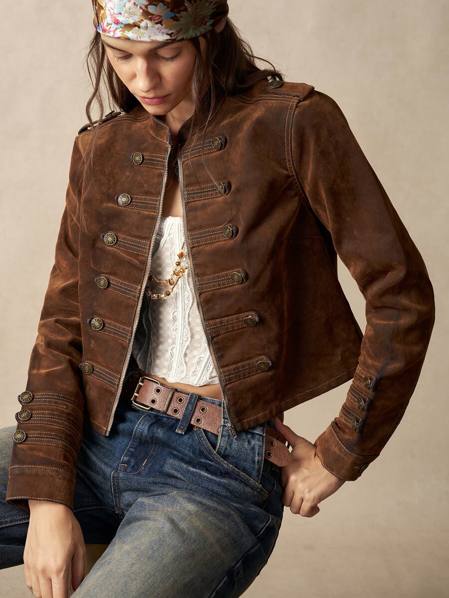 Bohemela Casual Solid Color Woven Fitted Women's Jacket - Brown - View 1