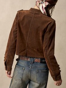 Bohemela Casual Solid Color Woven Fitted Women's Jacket - Brown - View 4