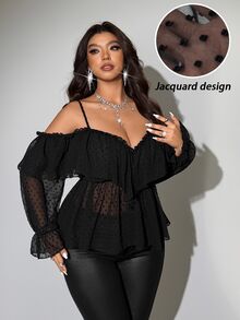 Viva Relle Valentine Plus-Size Women's Sexy Off-The-Shoulder Long-Sleeve Shirt For New Year Fall - Black - View 7