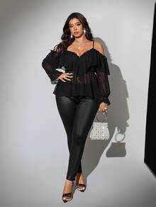 Viva Relle Valentine Plus-Size Women's Sexy Off-The-Shoulder Long-Sleeve Shirt For New Year Fall - Black - View 4