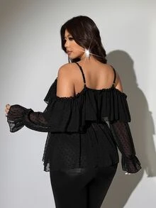 Viva Relle Valentine Plus-Size Women's Sexy Off-The-Shoulder Long-Sleeve Shirt For New Year Fall - Black - View 6