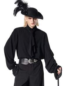 ROMWE MEN Men's Dark Gothic Vintage Royal Style Streetwear Long Sleeve Shirt - Black - View 8