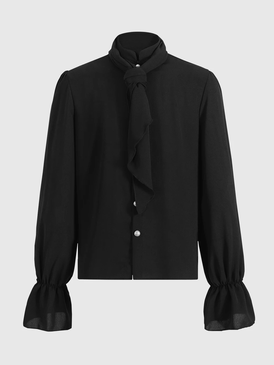 ROMWE MEN Men's Dark Gothic Vintage Royal Style Streetwear Long Sleeve Shirt - Black - View 1