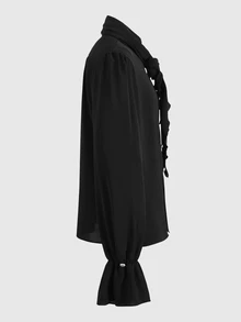 ROMWE MEN Men's Dark Gothic Vintage Royal Style Streetwear Long Sleeve Shirt - Black - View 4